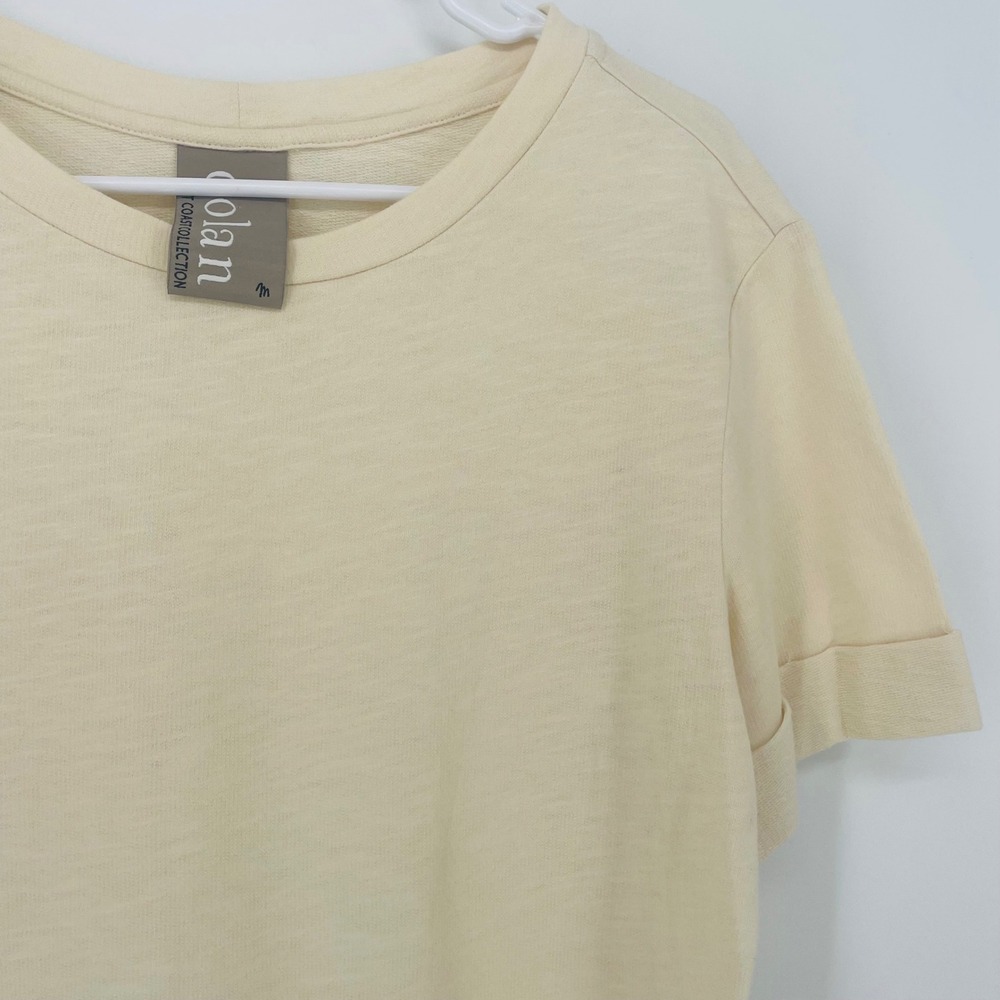 dolan Left Coast Collection Cream Linen Blend Pleated Hem T-Shirt Top Womens - Picture 2 of 8